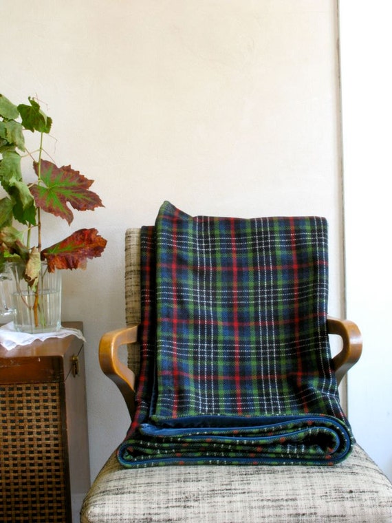 Sale Plaid Wool Throw Blanket in Navy Green Red & by ...