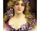 Digital download Instant*Girl with violets* Decoupage, collage,sewing.greeting cards,gift tags,price tags,bookmark