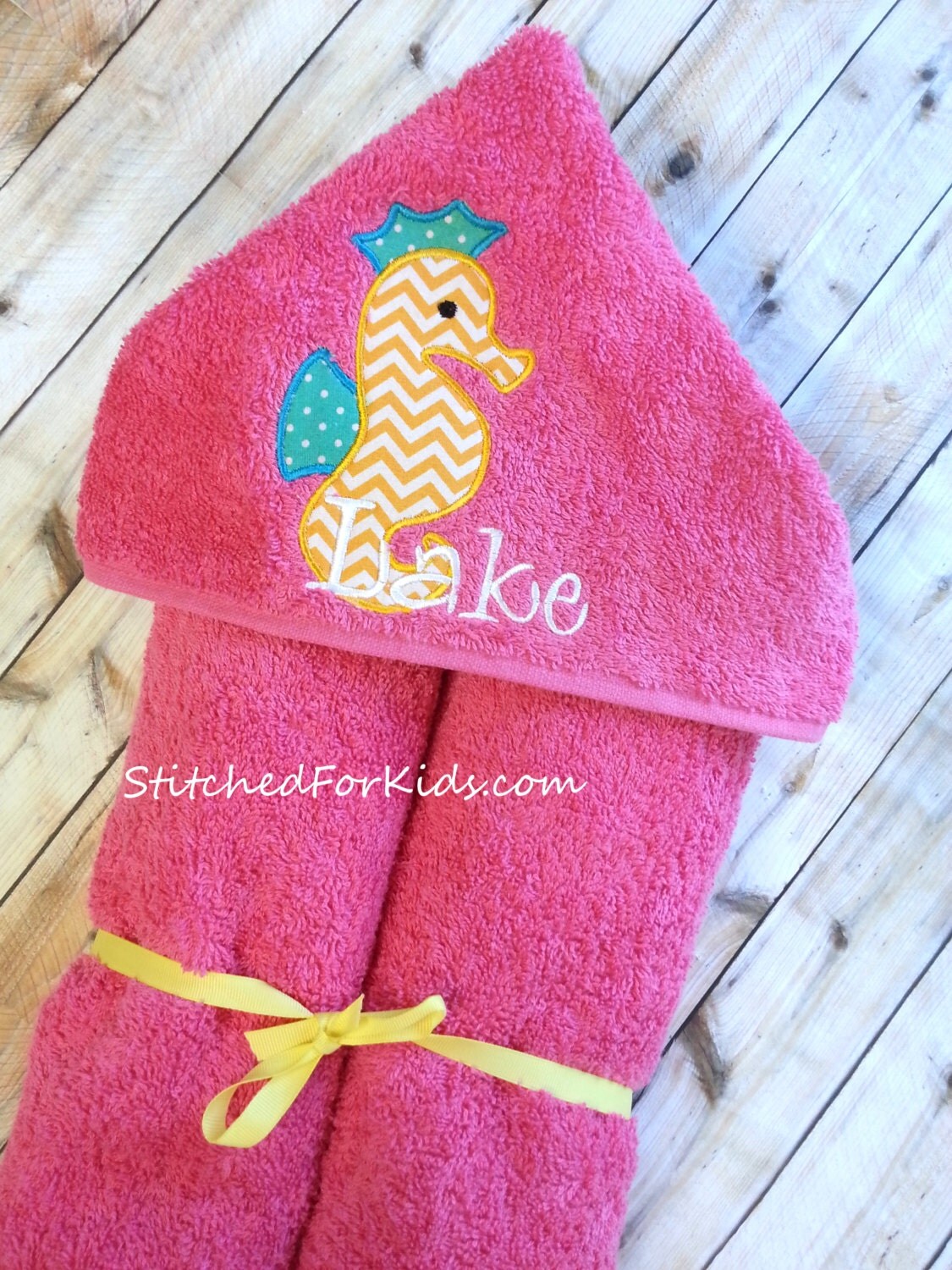 Personalized Hooded Towel with Seahorse Sea Horse Beach