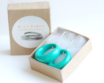 Lucite Earrings, Teal Green Earrings, Hoop Earrings, Statement Earrings, Retro Earrings, Statement Earrings, Sterling Silver, Funky Earrings