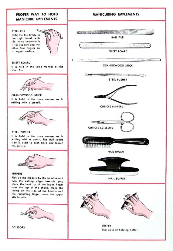 Cosmetology Print Manicuring Implements 1972 Vintage Book