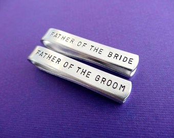 Tie Clip Wedding Set - Father of the Groom Tie clip - Father of the Bride Tie clip - Personalized Tie Bars