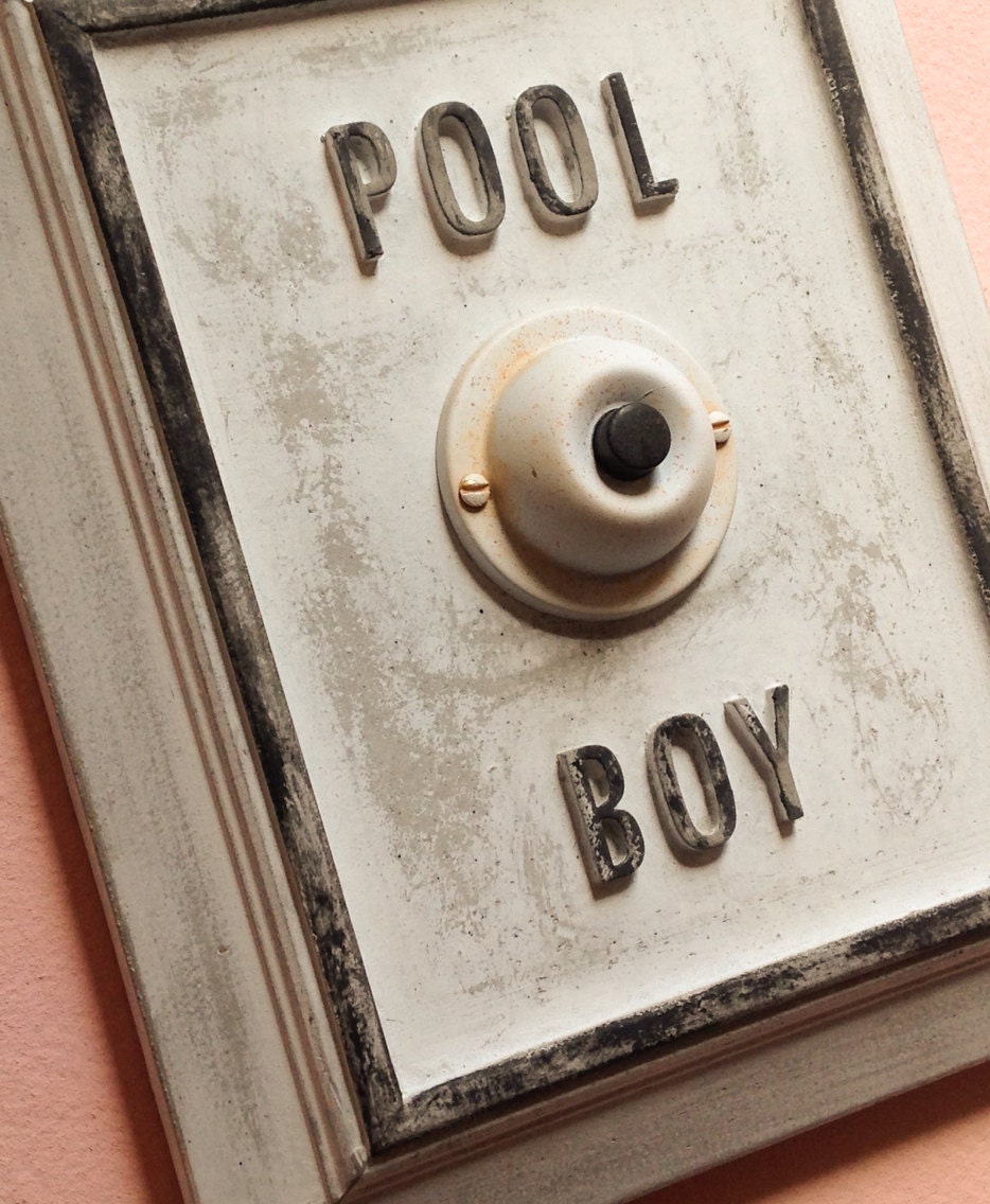 Pool Boy concrete sign with button distressed silent version