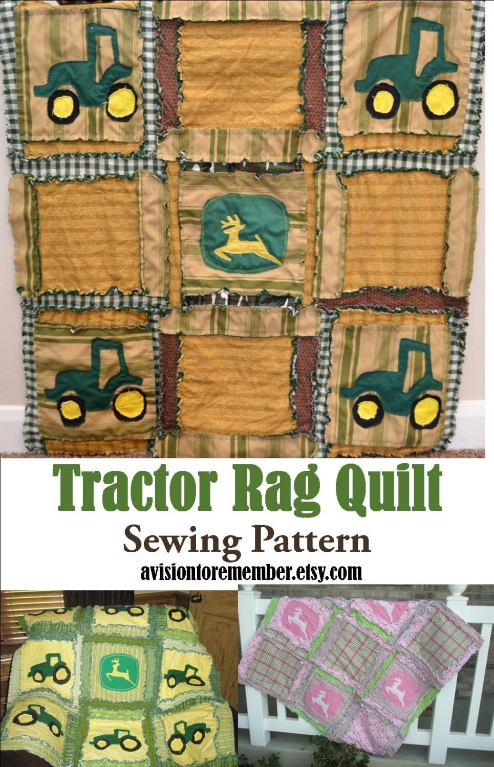 Tractor Rag Quilt PATTERN Baby Blanket SEWING by avisiontoremember