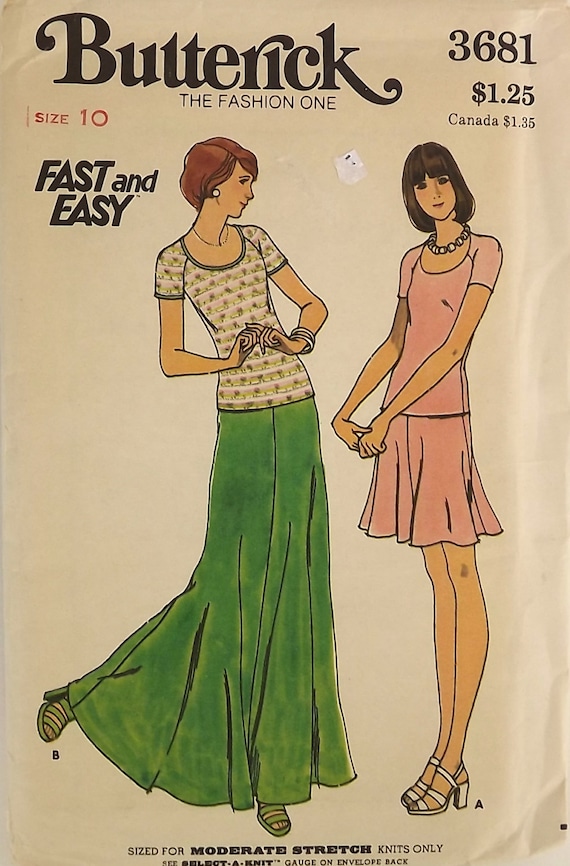 Vintage 70's Sewing Pattern, Top and Skirt, Size 10
