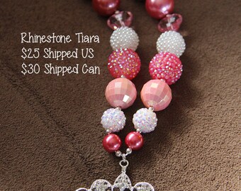 SALE 25% off! Rhinestone Princess Tiara Crown Chunky Bubblegum Necklace RTS
