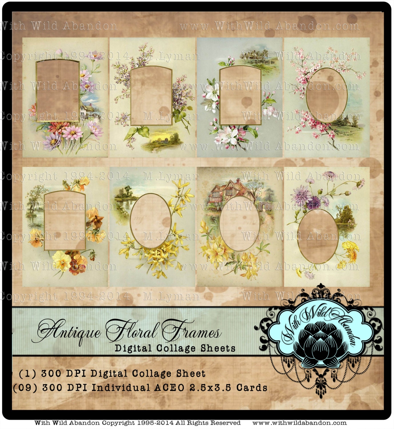 Victorian Frame and Backgrounds Digital Collage Sheet ACEO