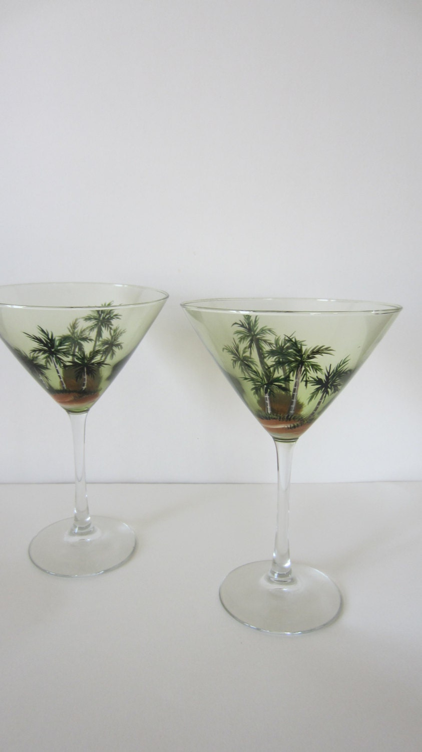 2 Hand Painted Palm Tree Martini Glasses by EverythingPainted