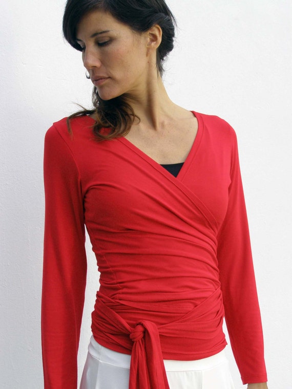 Red womens top/shirt-3 ways wrap top /shirt/cardigan SNUGGLE
