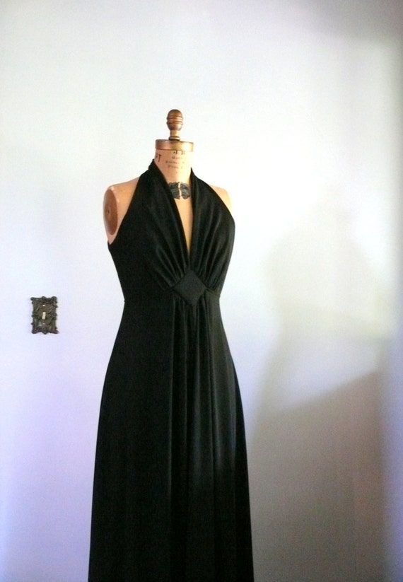 1970s Dress // Sexy Black Halter Dress by AdelaideHomesewn on Etsy