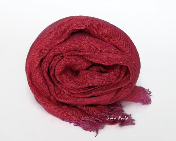 Crimson Red Linen Scarf. 100% natural linen scarf. by LinenWorld