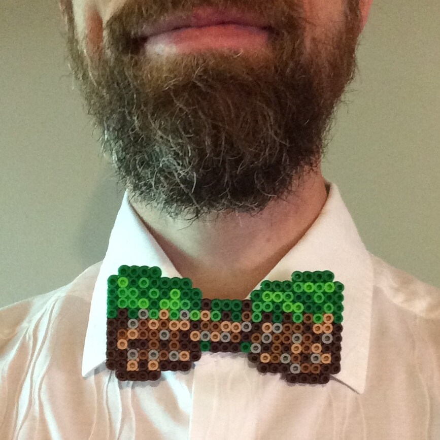 Minecraft Perler Bead Bow Tie grass block green by HarmonArt2