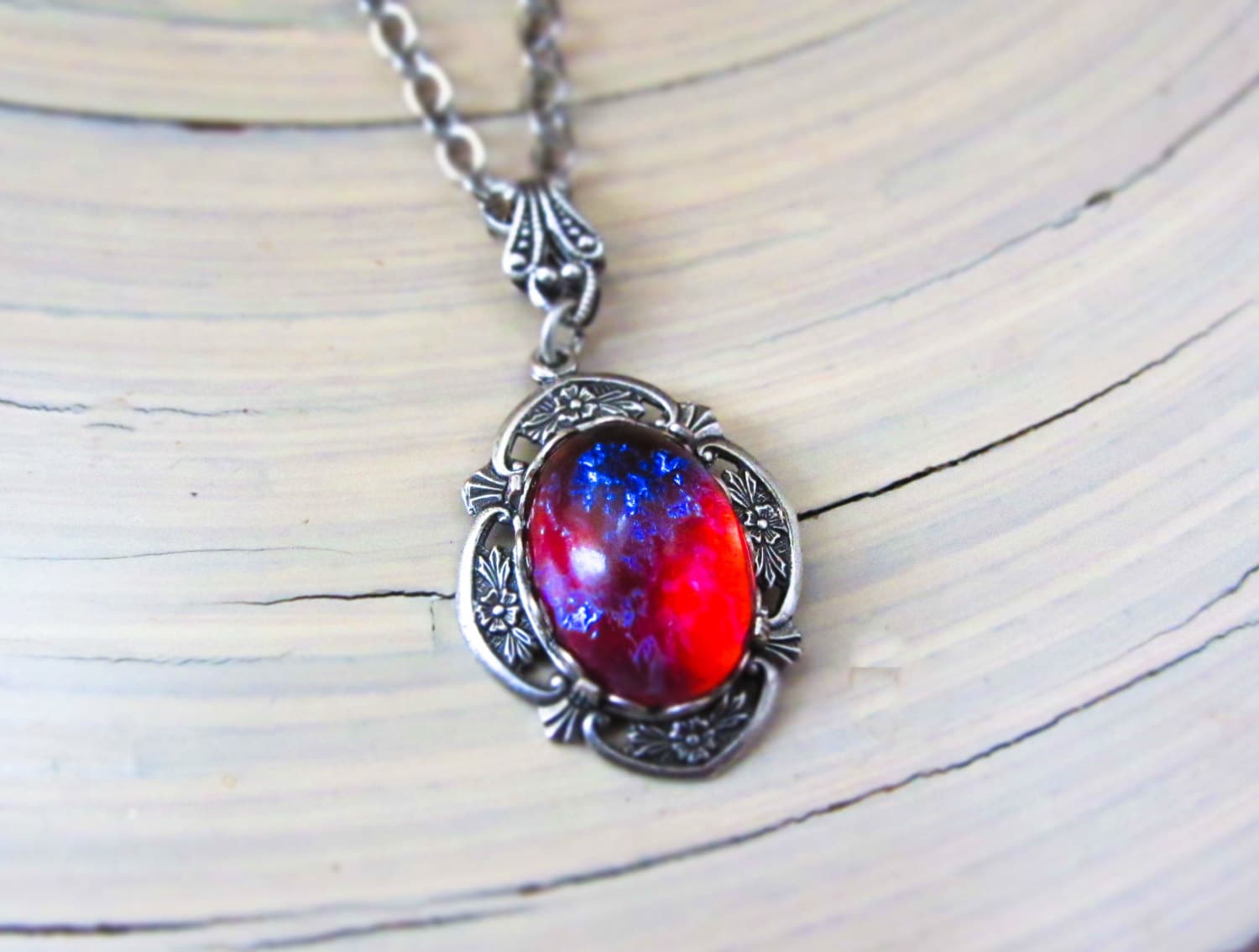 Opal Necklace Dragon's Breath Fire Opal by TulipsTreasures