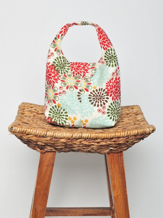 Insulated Lunch Bag Eco Friendly Floral Deep Red Moss Green