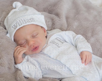 Coming Home Outfit-Baby Boy Coming Home Outfit-Pima Cotton Baby-Blue Dot Pima Cotton Sleeper-Baby Boy Take Home Outfit-Baby Boy Gift Set