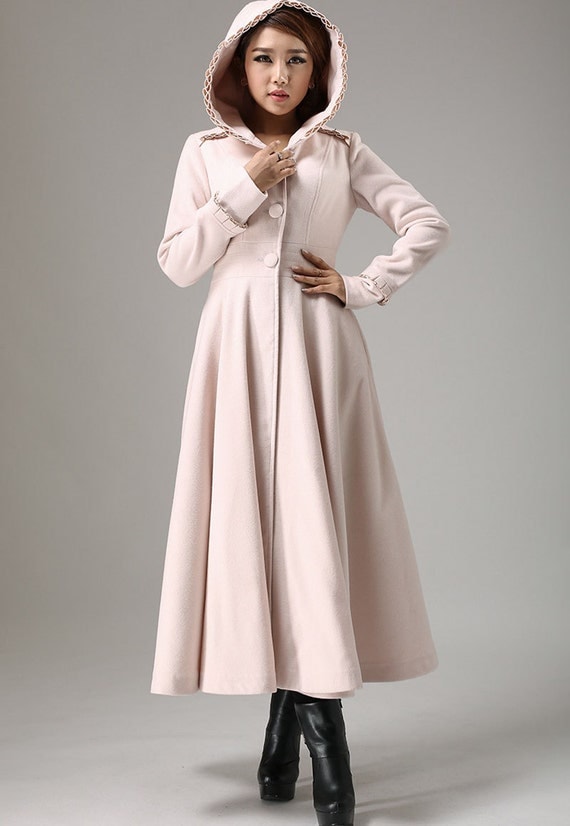 xiaolizi: Pink Long Winter Coat - Maxi Fit-and-Flare Style Outerwear ...