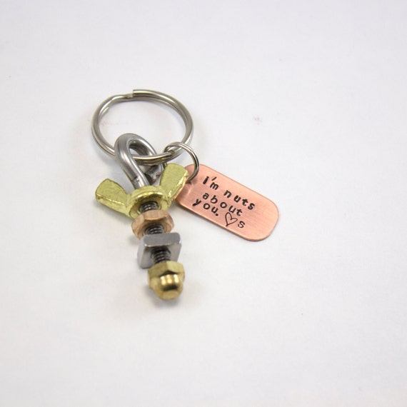 Mens Keyring Nuts about you Keychain for Him by TagYoureItJewelry