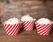 Christmas Dessert Decorations - 12 Red Striped Cupcake Wrappers - Christmas Cookies - Christmas Party - Holiday Party - Christmas Cupcakes Il_170x135
