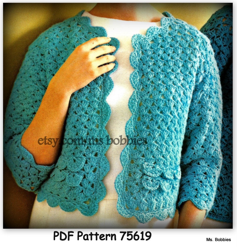 Crochet Sweater Pattern Shell Stitch Women Size 10 thru
