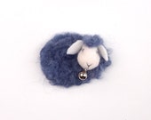 Felt Sheep ram blue with bell- neddle felt wool Brooch or magnet