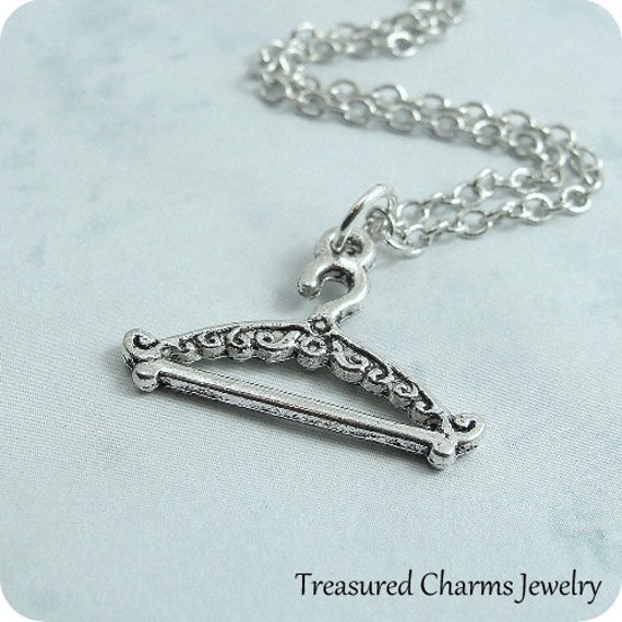 Clothes Hanger Necklace Silver Plated Coat by treasuredcharms