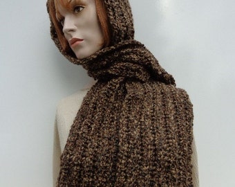 Browns Hooded Scarf - Desert Browns Scoodie - Desert Browns Pixie Hood - Browns Hat and Scarf - Crochet Hooded Scarf