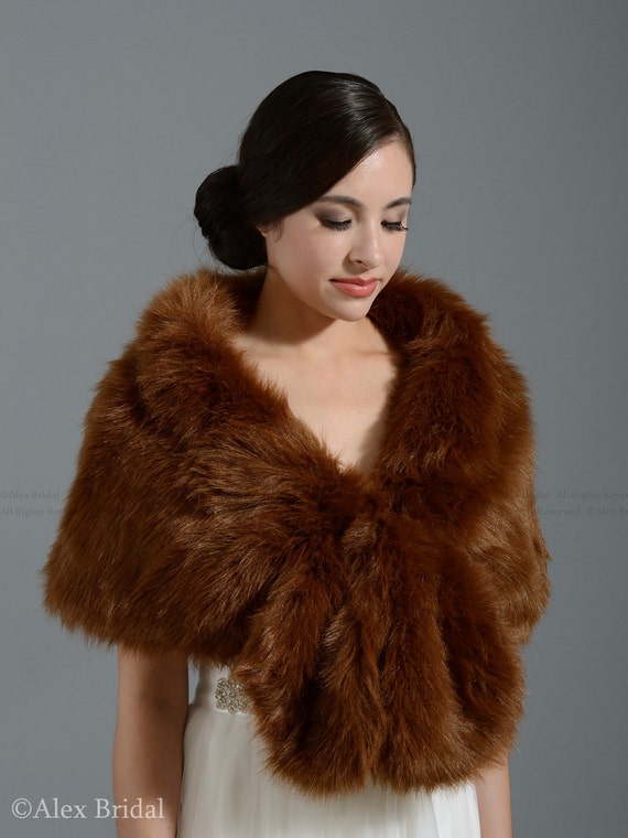Brown faux fur wrap bridal wrap faux fur shrug faux fur stole