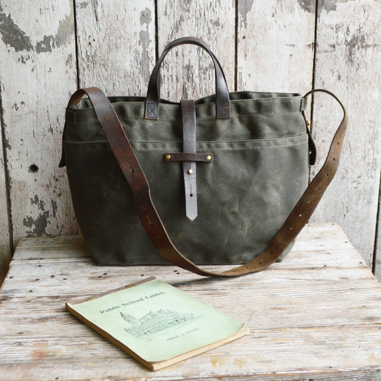 Waxed Canvas Tote Bag in Moss Waxed Canvas Crossbody Bag