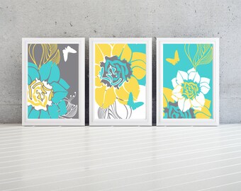Grey And Yellow Wall Decor turquoise yellow art | etsy Grey And Yellow Wall Decor turquoise yellow art | etsy
