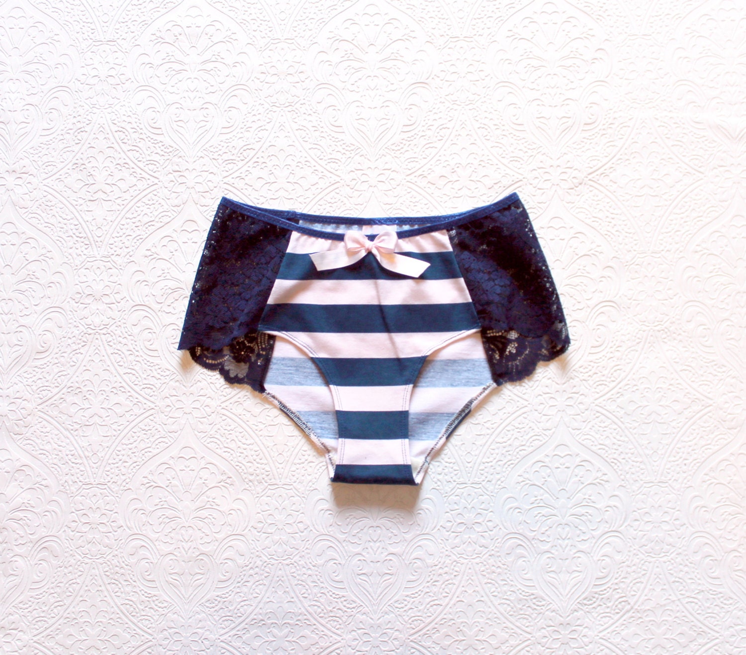 Preppy Pink and Navy Wide Stripe Cotton Hipster Boyleg Panties