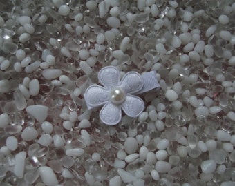 White Lace Flower with Pearl Center Hair Clip - No Slip Grip - Baby - Toddler - Girl - Teen - Adult Hair Clip