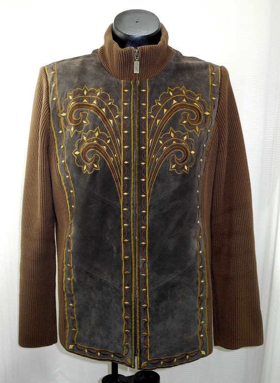 XL Bob Mackie Wearable Art Brown Suede Jacket Women's Size