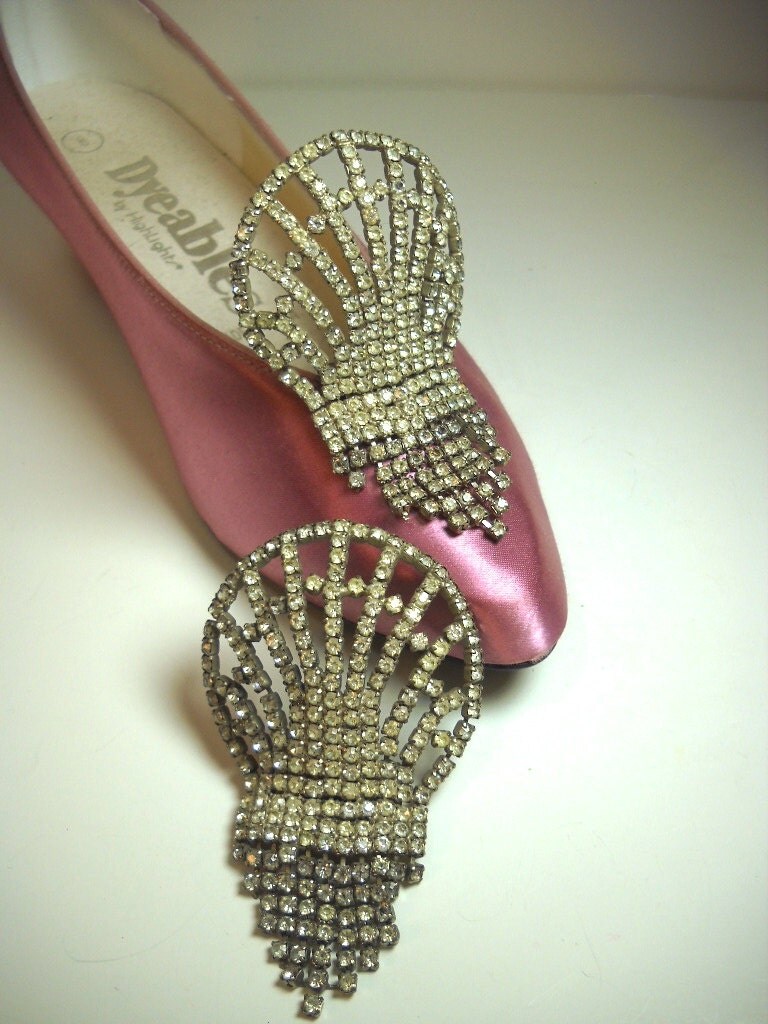Vintage Rhinestone Shoe Clips SilverTone Rhinestone Shoe