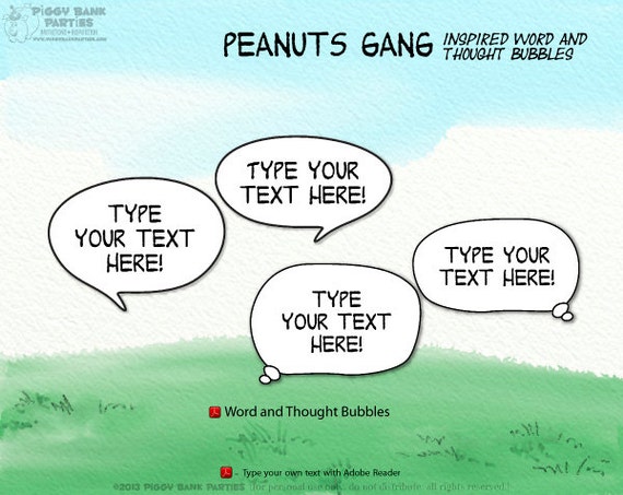 PEANUTS GANG Inspired Word and Thought Bubbles - DIY Printable Food Tents and Party Labels // Instant Download Il_570xn