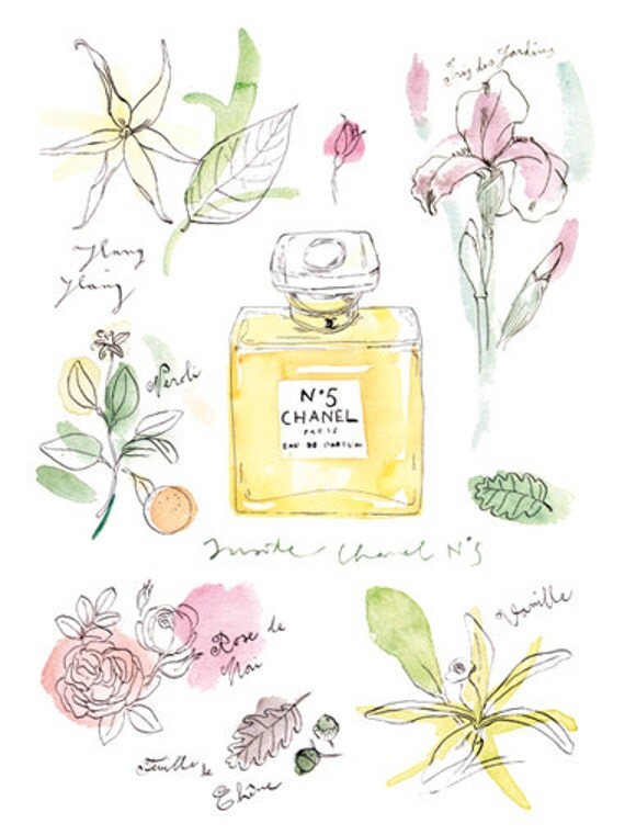Items similar to Chanel poster, Coco Chanel Perfume bottle watercolor ...