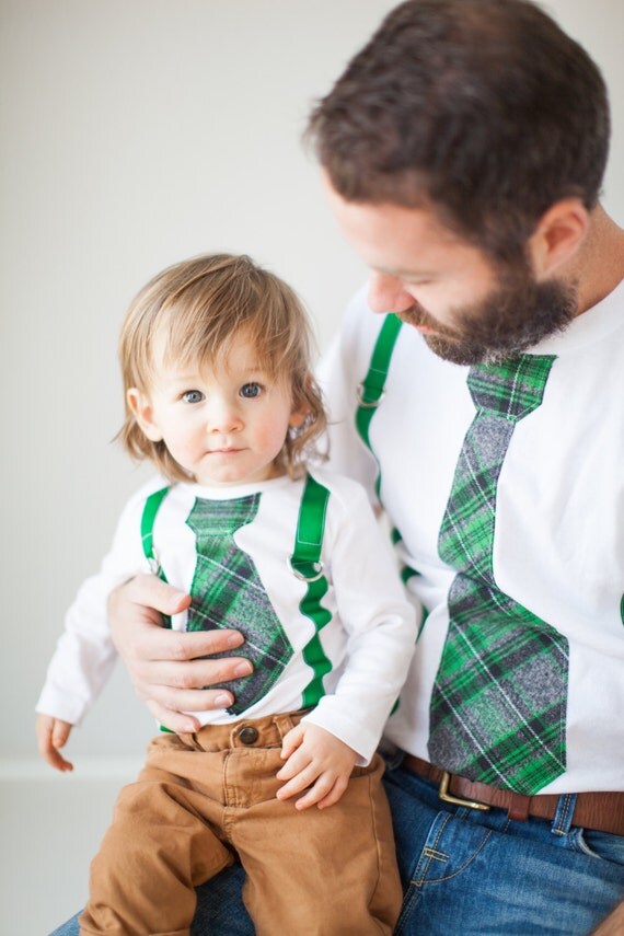 Holiday Baby Boy and Dad Tie & Suspenders Father Son Gift Set. Green Plaid Baby's 1st Birthday Outfit! Go green! Christmas Holiday Plaid by ChicCoutureBoutique