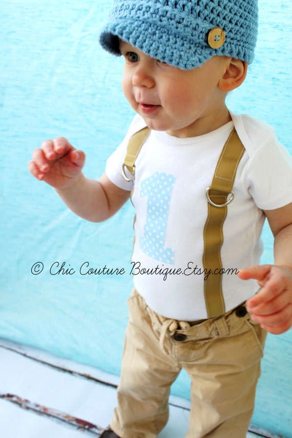 Baby Boy 1st Birthday Number and Suspenders Bodysuit. Baby's 1st Birthday Outfit. One Two or Three Applique Little Man, Seersucker, Plaid by ChicCoutureBoutique