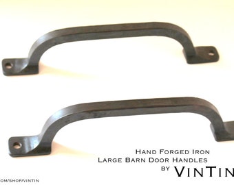 Set of 2 Hand Forged Iron Large Barn Door Handles by VinTin