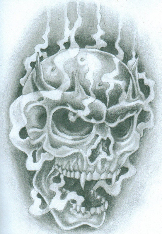 Smoking Vampire Skull Tattoo Design by ARTBYTOAST on Etsy