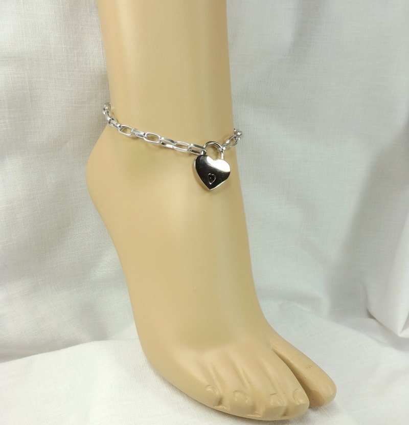 Locking Anklet Silver Heart Lock Ankle Bracelet by PinchtheMuse