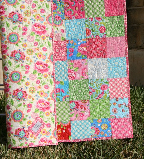 Gypsy Girl Baby Quilt Patchwork Pink Blue by SunnysideDesigns2
