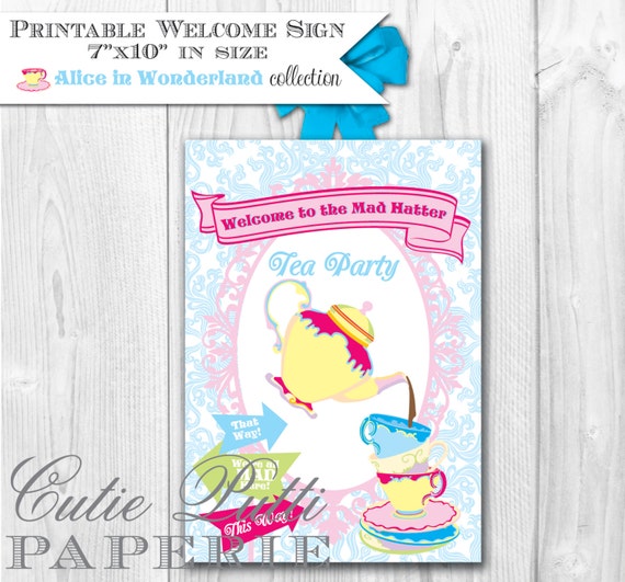 Alice in Wonderland Party, Mad Hatter Tea Party - PRINTABLE WELCOME SIGN - Cutie Putti Paperie - Cutie Putti Paperie Il_570xn