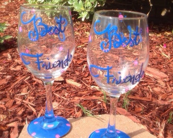 Best Friends painted wineglass
