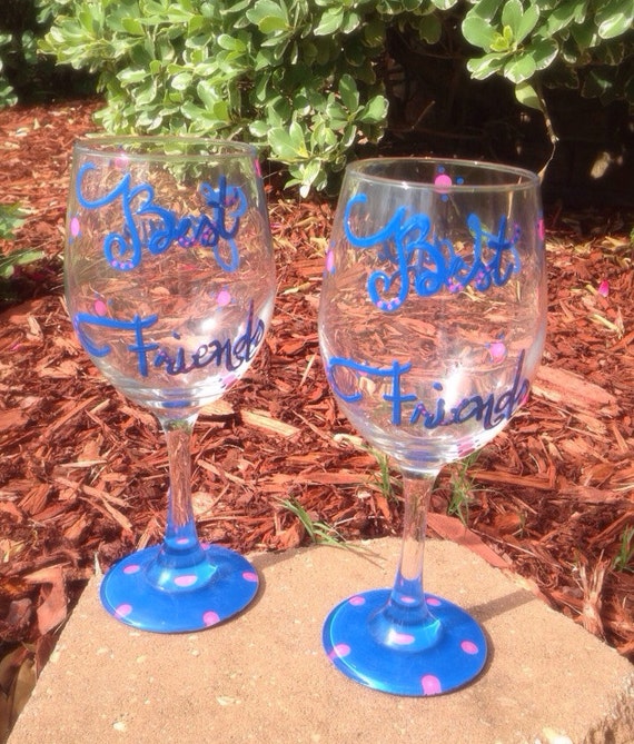 Best Friends painted wineglass