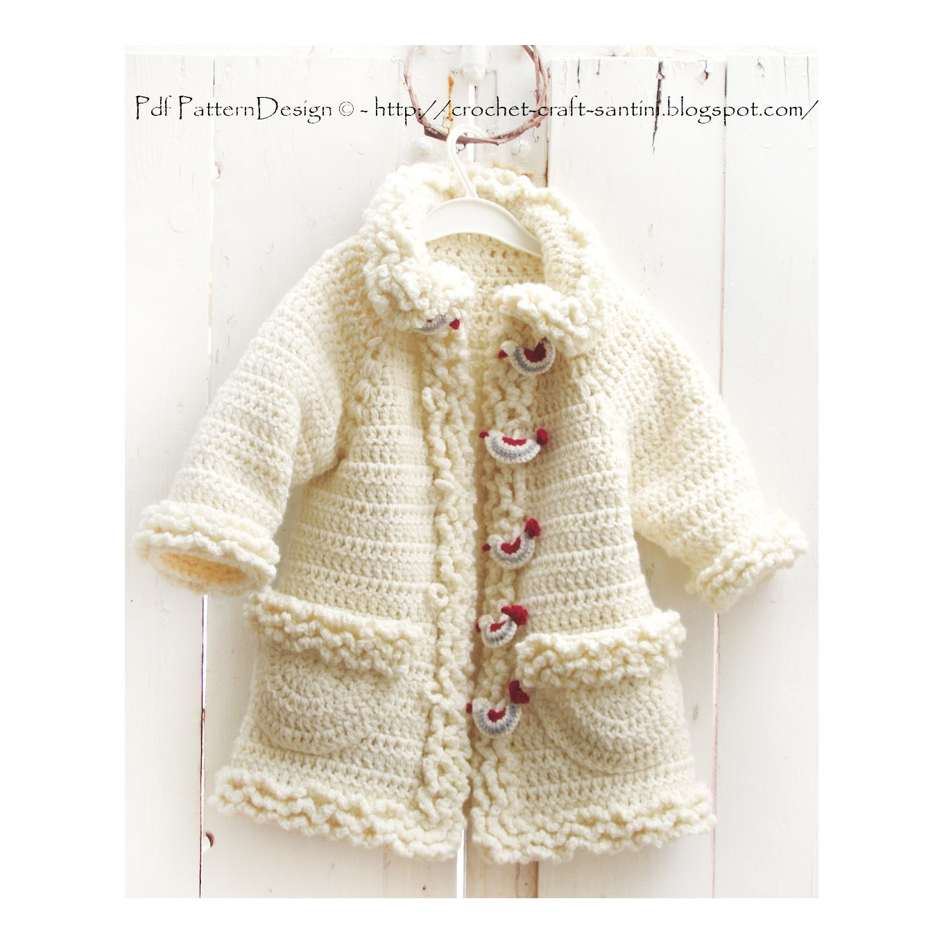 Winter Coat with BirdButtons Crochet Cardigan for Girls