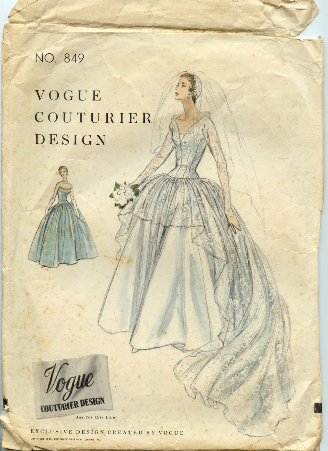 1950s Wedding Gown Pattern Vogue Couturier Design 849 Misses