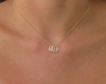 Triple Circle Charm Necklace - Gold Necklace - Silver Necklace - Eternity Necklace