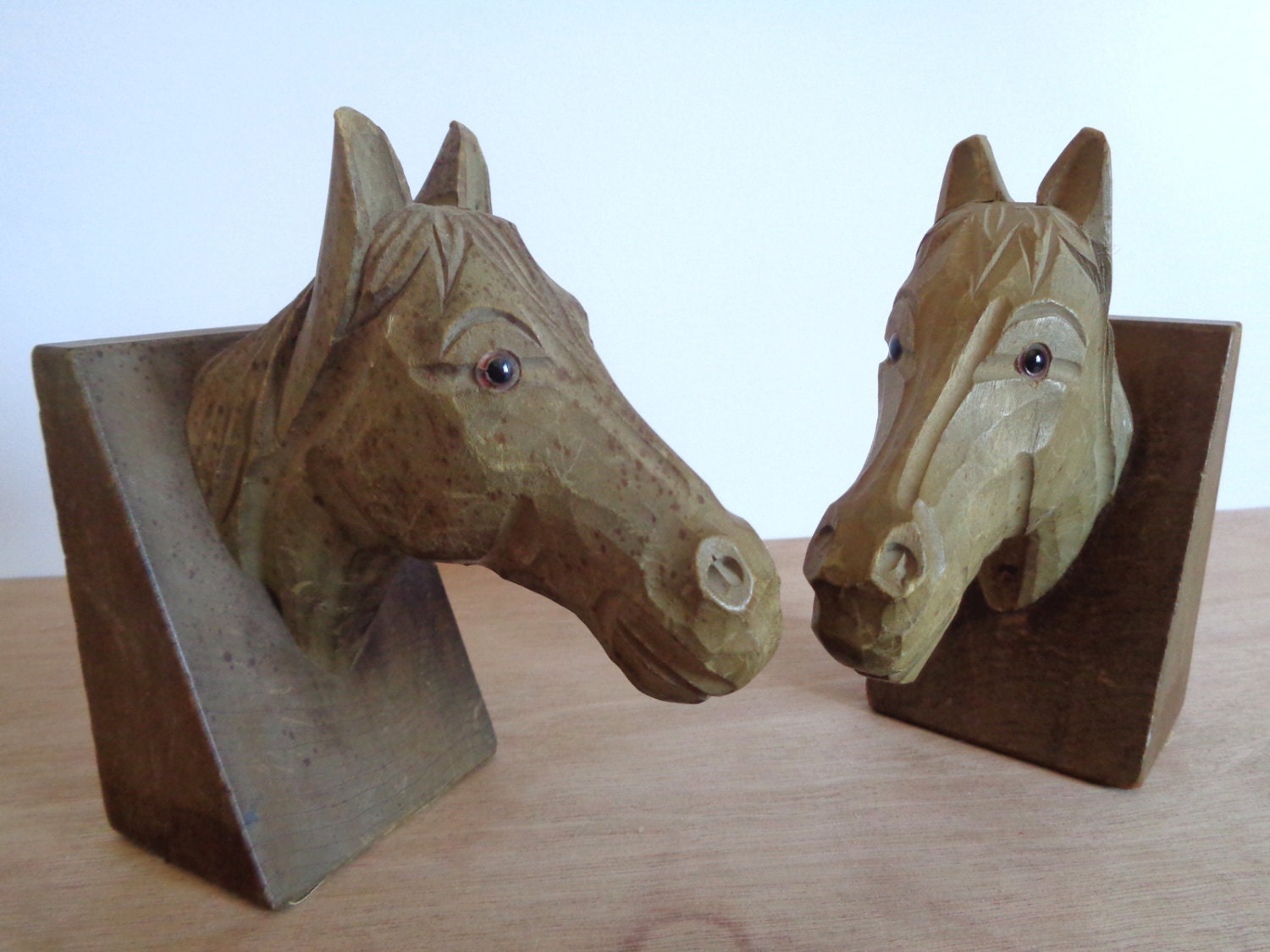 Vintage Handcarved Wooden Horse Head Bookends by WhiteElephantCo