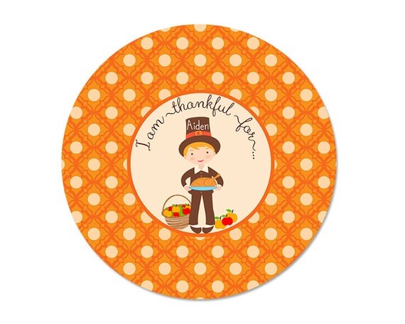 Personalized THANKSGIVING Plate, Pilgrim Boy, Melamine, custom by Libby Lane Press Il_570xn
