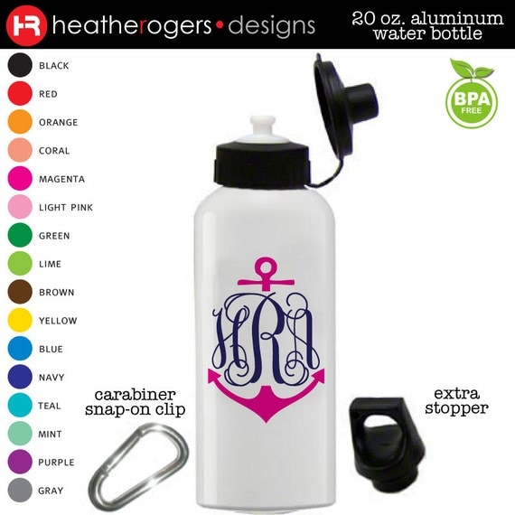 Preppy Monogrammed Anchor Water Bottle BPA FREE